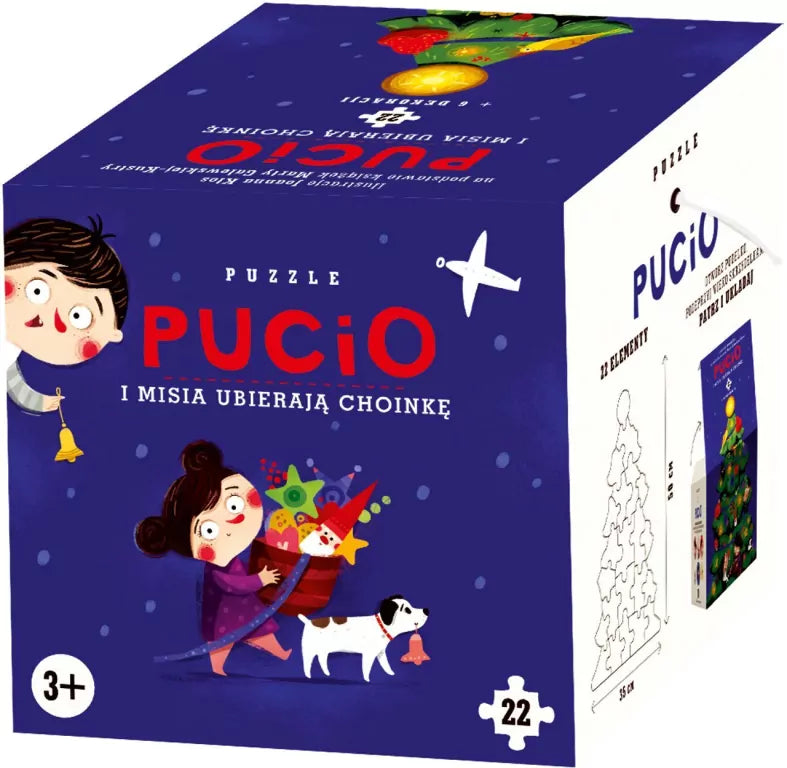 Puzzle. Pucio i Misia ubierają choinkę