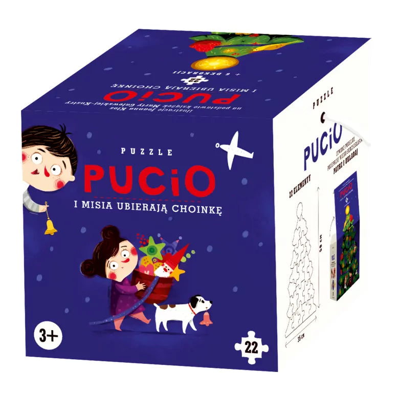 Puzzle. Pucio i Misia ubierają choinkę